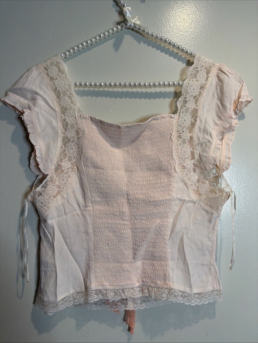 Free People Arlo Lace Tie Front Vintage Cute Romantic Top L - Picture 7 of 7